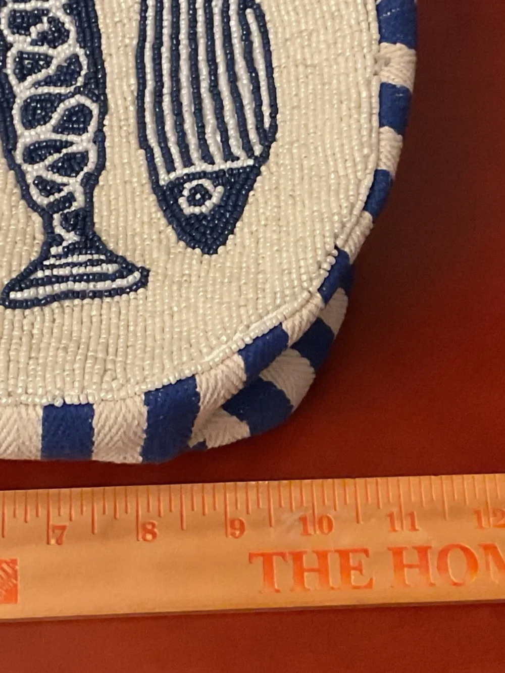 NWT Sardines Micro Beaded Blue White striped canvas Bag
